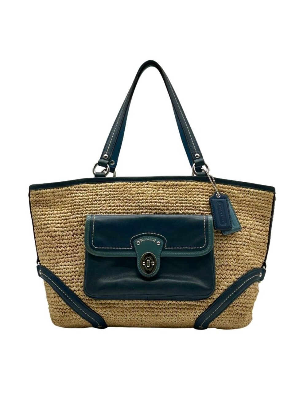 Coach Legacy Raffia And Leather Tote Bag